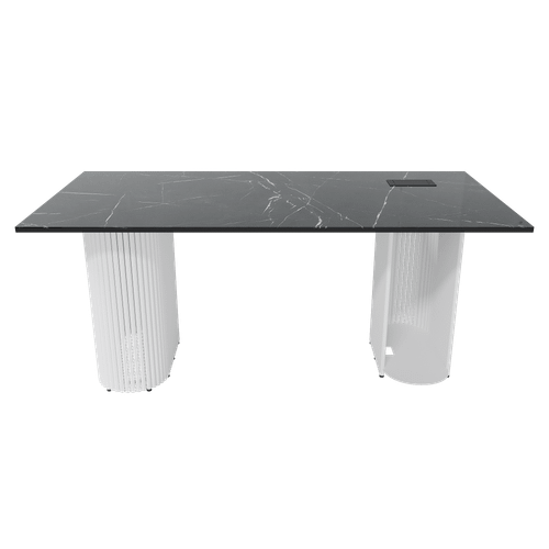 Рабочий стол стеклянный с фотопечатью TRUBIS Glass темный мрамор/белый, 180 х 90 см