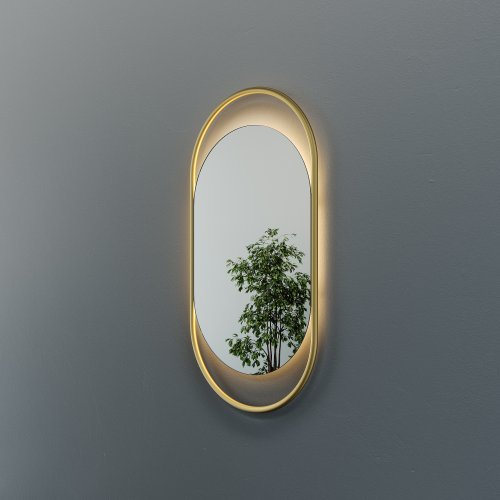 Зеркало в золотой раме с теплой подсветкой, EVELIX S LED, 104 х 54 см