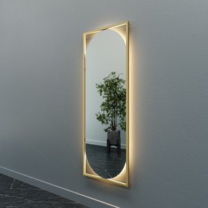 Зеркало в золотой раме с теплой подсветкой, KVADEN M LED, 139 х 54 см
