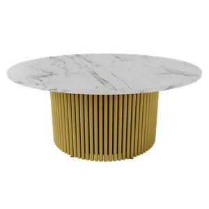 Журнальный столик TRUBIS Wood M D100 см, белый мрамор/золотой