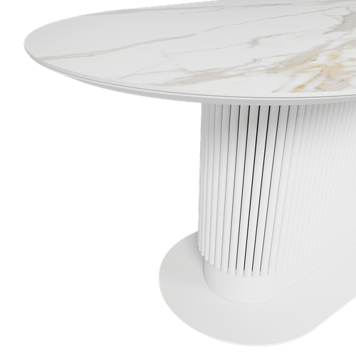 Обеденный стол керамический TUBARIS белый мрамор/белый 220 х 90 см