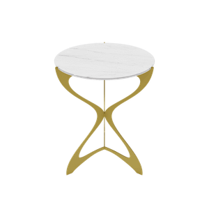Журнальный стол стеклянный с фотопечатью SELMUS D40 см, белый мрамор/золотой