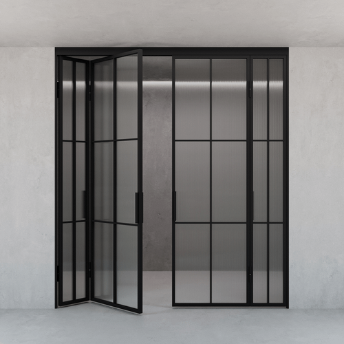 Перегородка-гармошка с рифленым стеклом BORKUMA 205.7 х 260 см