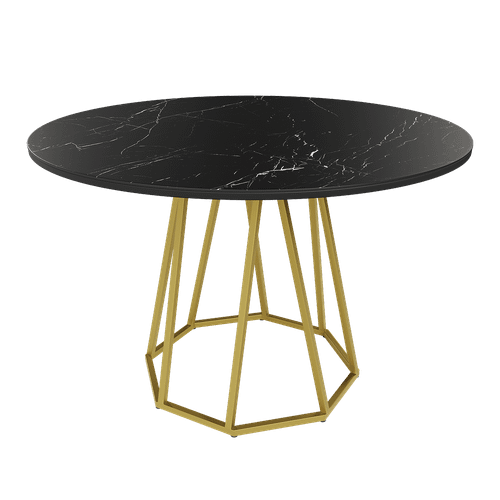 Обеденный стол керамический IKSUM темный мрамор/золотой D120 см
