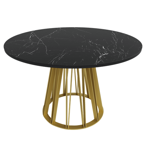 Обеденный стол керамический SUNVIO темный мрамор/золотой D120 см