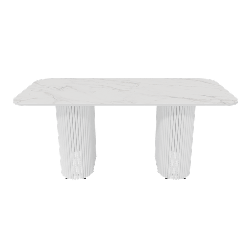 Обеденный стол стеклянный с фотопечатью TRUBIS Glass белый мрамор/белый, 180 х 90 см R150