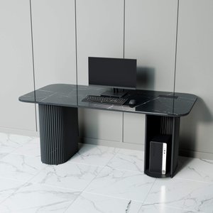 Рабочий стол TRUBIS Wood + Glass темный мрамор/черный, 180 х 90 см r150