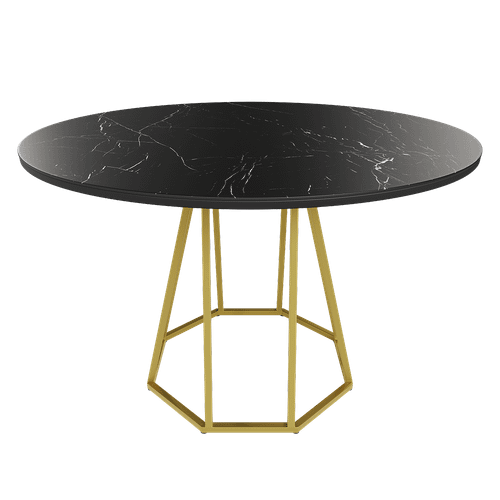 Обеденный стол керамический IKSUM темный мрамор/золотой D120 см