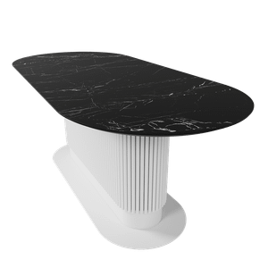 Обеденный стол керамический TUBARIS темный мрамор/белый 200 х 90 см