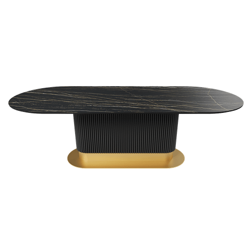 Обеденный стол керамический TUBARIS темный мрамор/черный 250 х 100 см