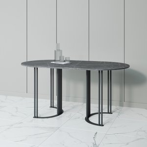 Обеденный стол VIOLUR 160 х 80 см, темный мрамор/черный