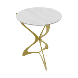 Журнальный стол стеклянный с фотопечатью SELMUS D40 см, белый мрамор/золотой
