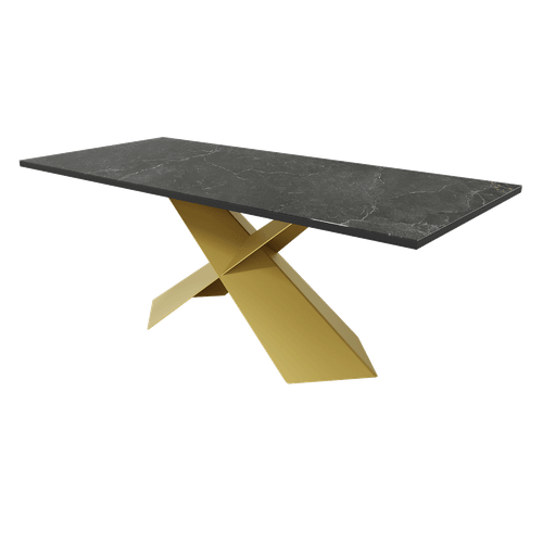 Обеденный стол стеклянный с фотопечатью LINBOW Glass 200 х 80 см, темный мрамор/золотой