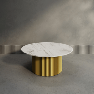Журнальный столик TRUBIS Wood M D100 см, белый мрамор/золотой