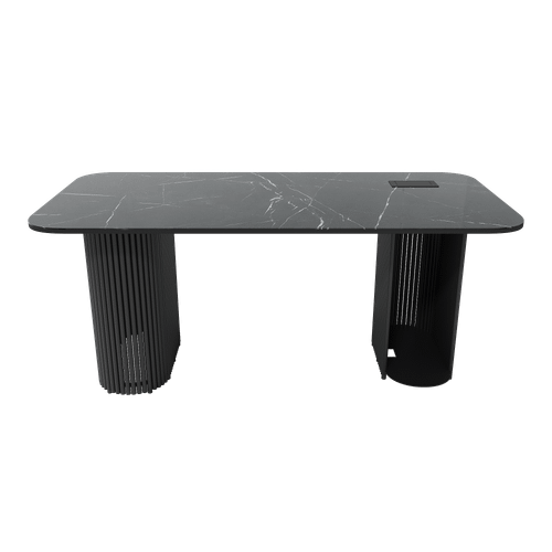 Рабочий стол стеклянный с фотопечатью TRUBIS Glass темный мрамор/черный, 180 х 90 см R150