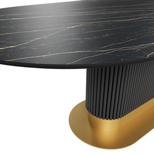 Обеденный стол керамический TUBARIS темный мрамор/черный 250 х 100 см