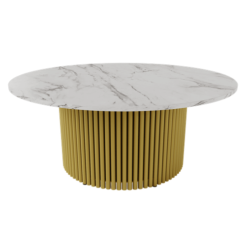Журнальный столик TRUBIS Wood M D100 см, белый мрамор/золотой