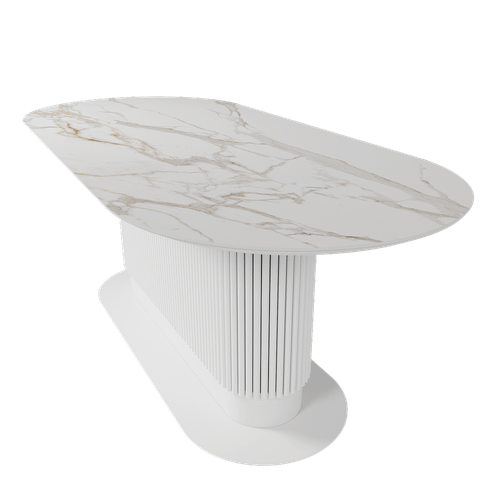 Обеденный стол керамический TUBARIS белый мрамор/белый 220 х 90 см