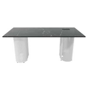 Рабочий стол TRUBIS Wood + Glass темный мрамор/белый, 180 х 90 см