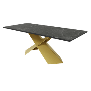 Обеденный стол LINBOW Wood + Glass 200 х 80 см, темный мрамор/золотой