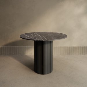 Обеденный стол TRUBIS Wood L D100 см, темный мрамор/черный