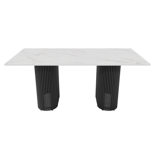 Обеденный стол стеклянный с фотопечатью TRUBIS Glass белый мрамор/черный, 180 х 90 см