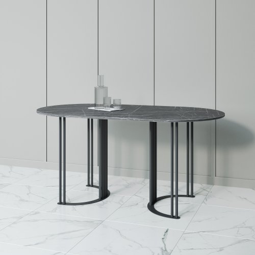 Обеденный стол VIOLUR 160 х 80 см, темный мрамор/черный