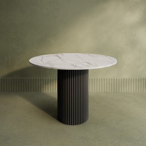 Обеденный стол TRUBIS Wood L D110 см, белый мрамор/черный