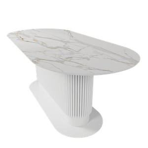 Обеденный стол керамический TUBARIS белый мрамор/белый 220 х 90 см