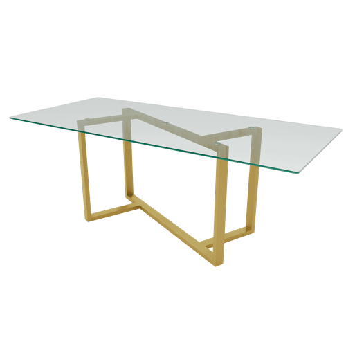 Обеденный стол стеклянный VETLIX 200 х 90, бесцветное стекло/золотой