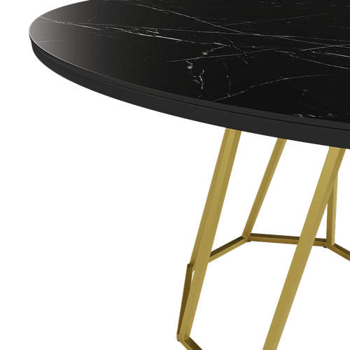 Обеденный стол керамический IKSUM темный мрамор/золотой D120 см