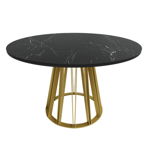 Обеденный стол керамический SUNVIO темный мрамор/золотой D120 см